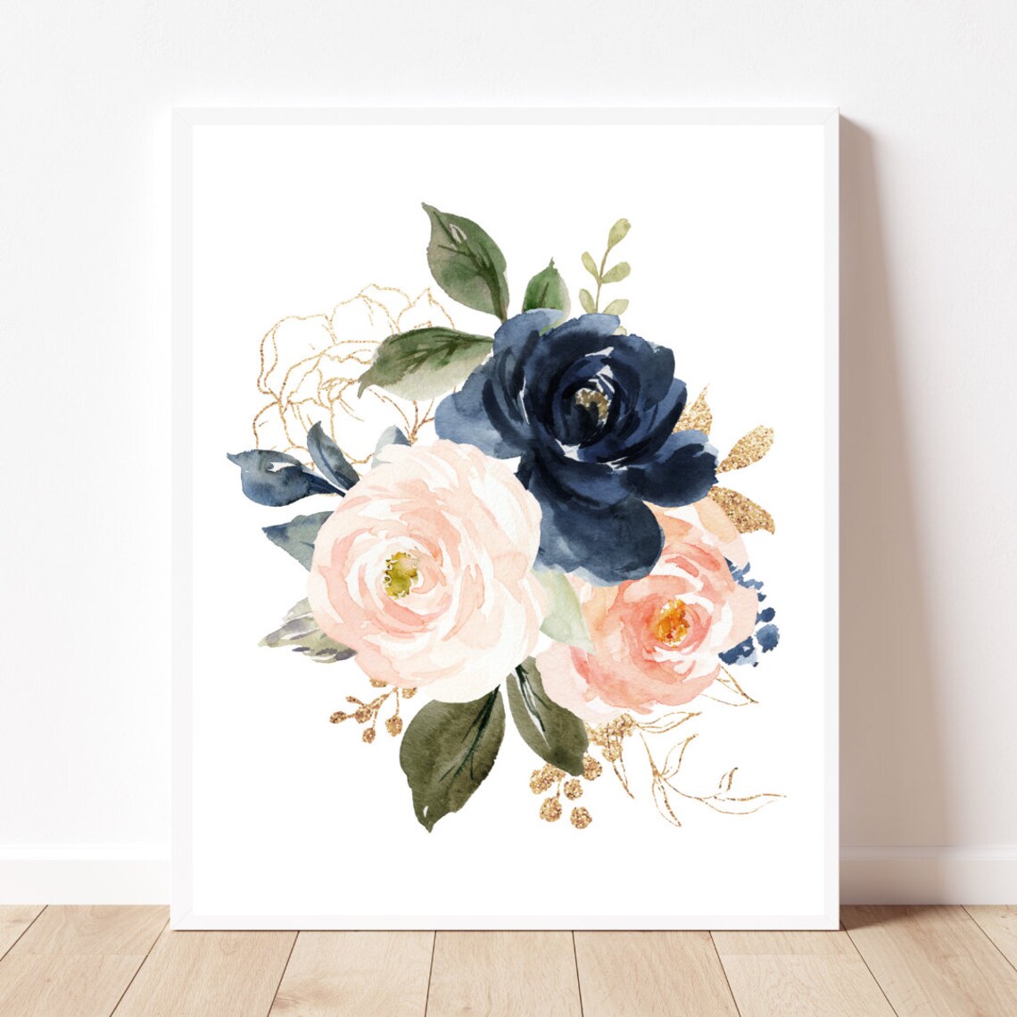 Navy Blush Watercolor Flower Print, Nursery Decor - Image 3
