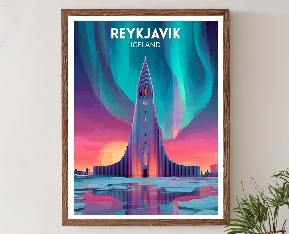 Reykjavik Iceland Northern Lights Hallgrimskirkja Aurora Poster