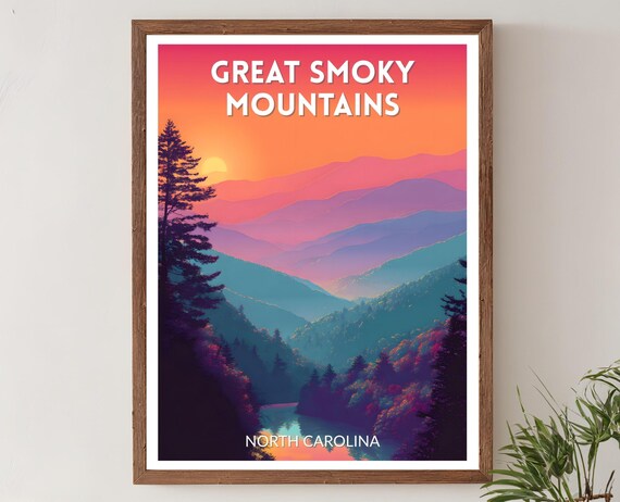 Great Smoky Mountains North Carolina Sunset Glow Vibrant Poster