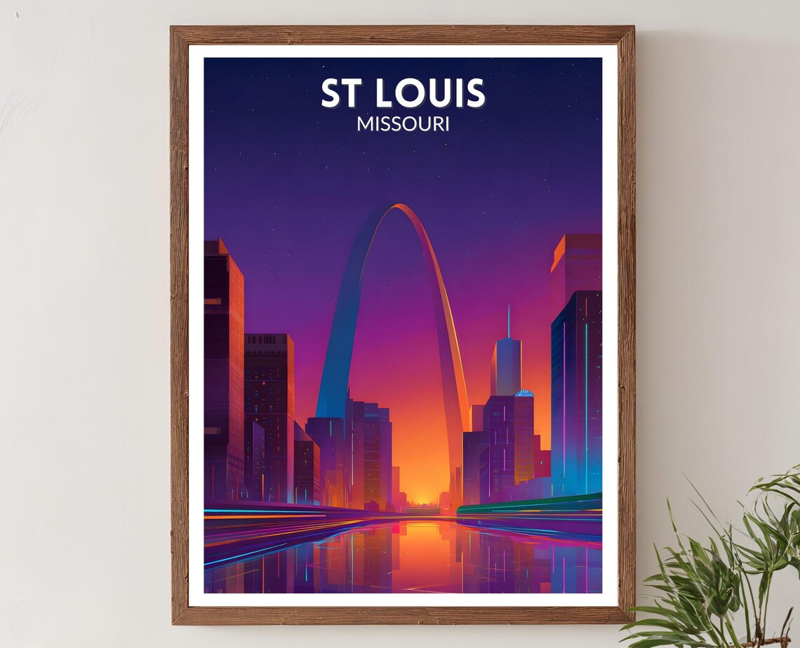 St Louis Missouri Gateway Arch Night Skyline Vibrant Travel Poster