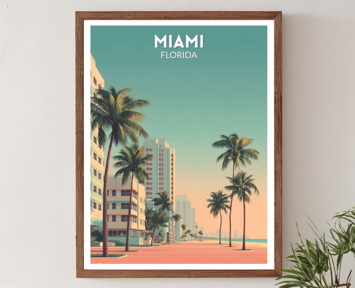 Miami Florida Retro Travel Poster, Mid-Century Modern