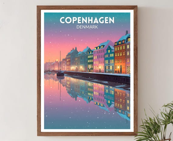 Copenhagen Denmark Vibrant Travel Poster, Cityscape