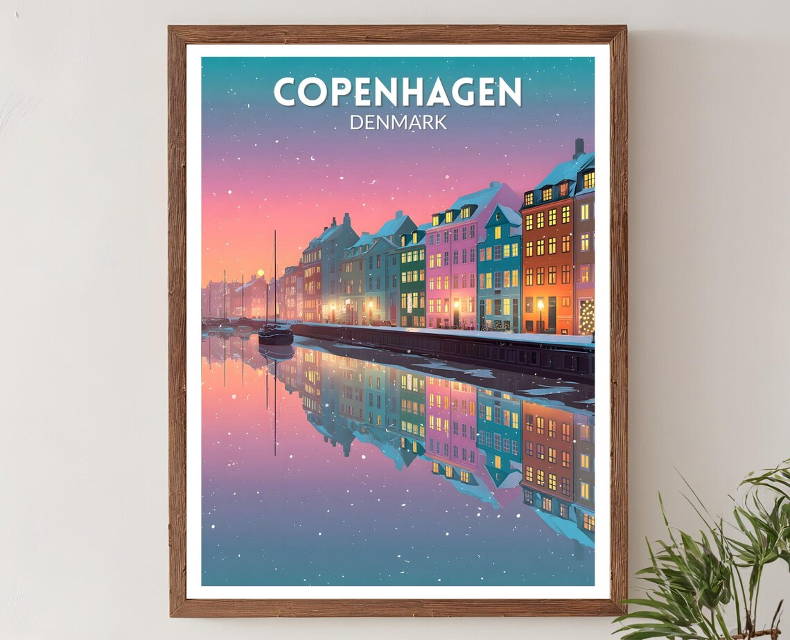 Copenhagen Denmark Vibrant Travel Poster, Cityscape