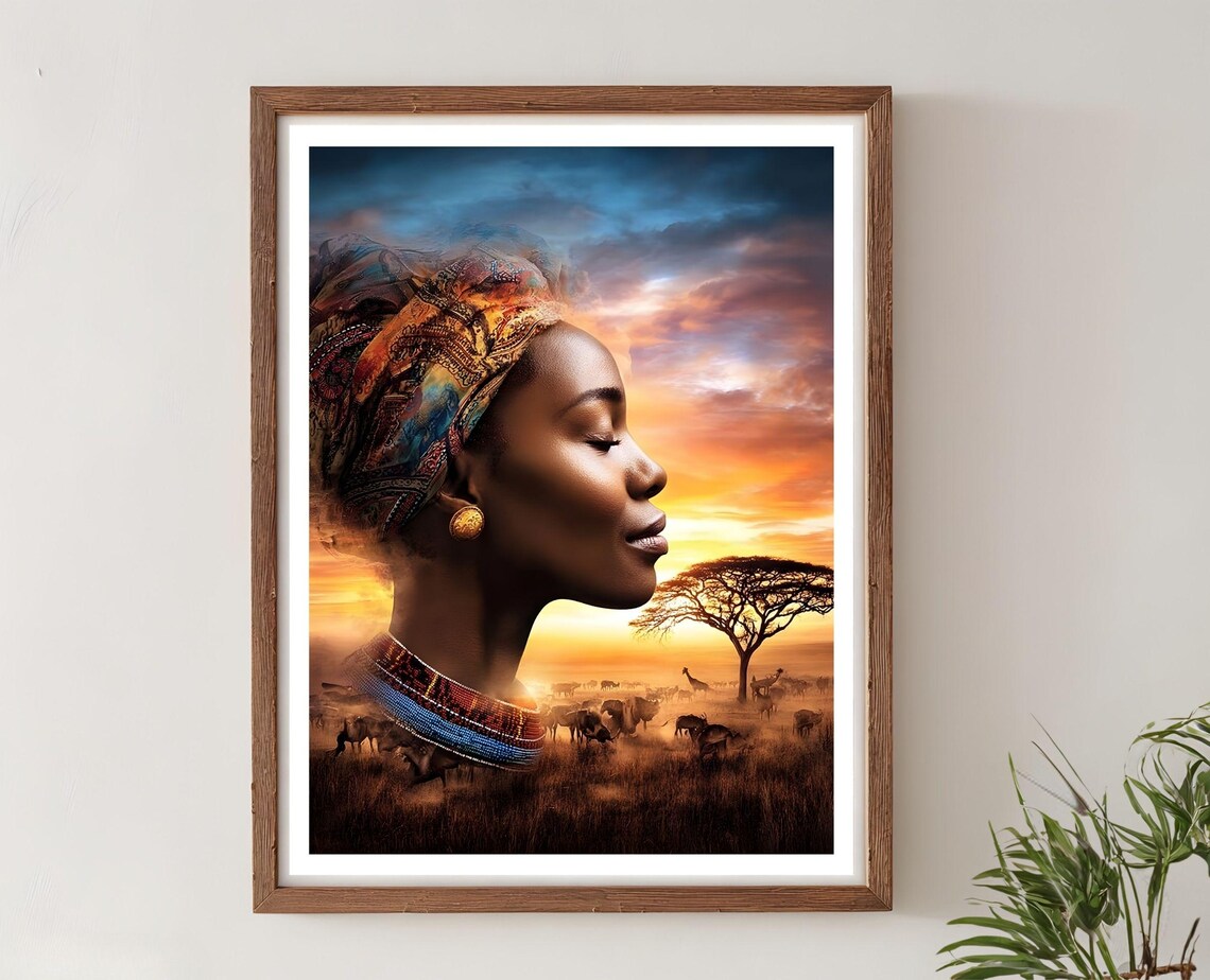 African Woman Tribal Beaded Portrait, Art Print