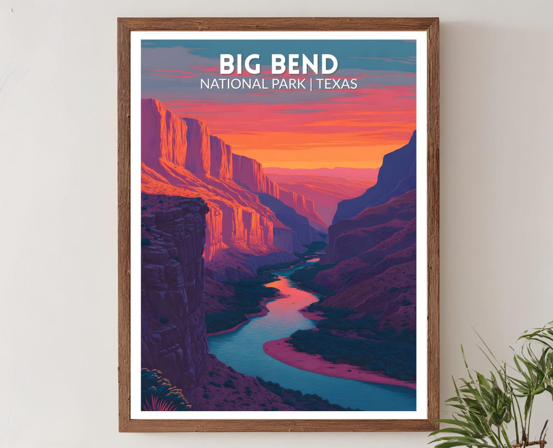 Big Bend National Park Texas Canyon River Sunset Retro Poster