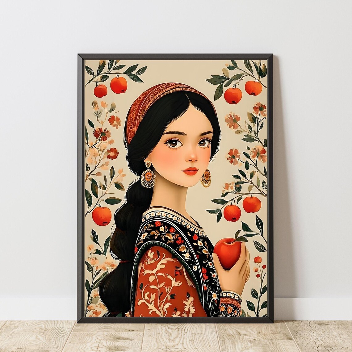 Armenian Woman In Traditional Dress Art Print Folk Heritage Illustration Cultural Wall Decor Symbolic Motifs