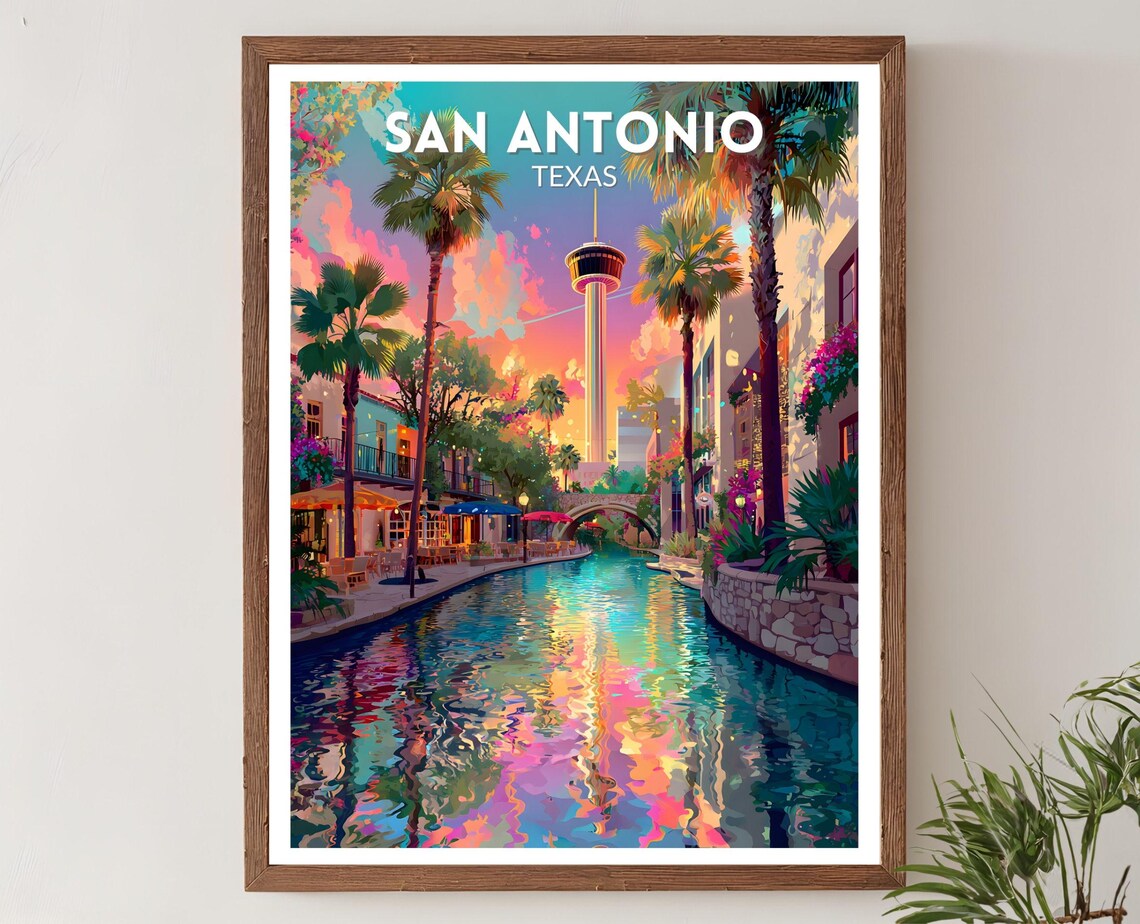 San Antonio Texas Vibrant Travel Poster, Retro Futuristic