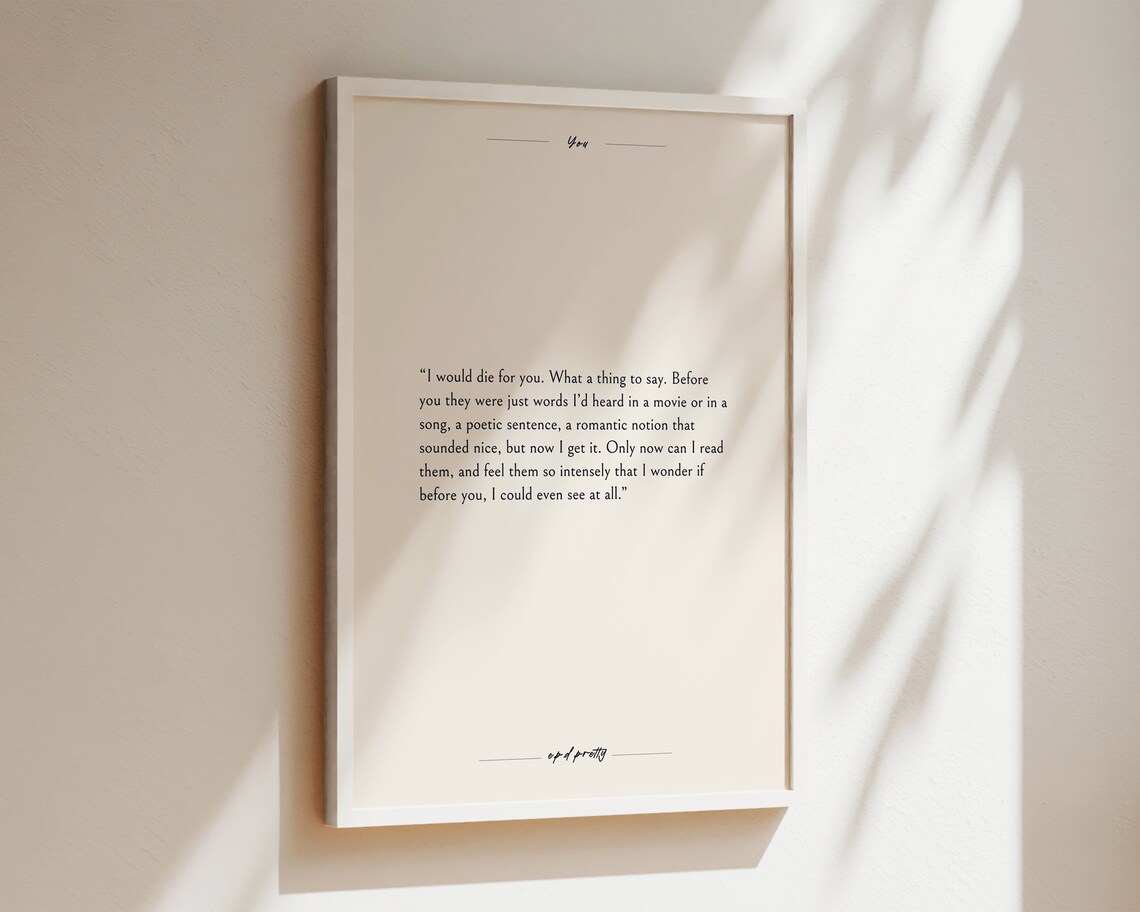 I Would Die For You Romantic Love Bookish Quote Minimalist Poster - Image 2