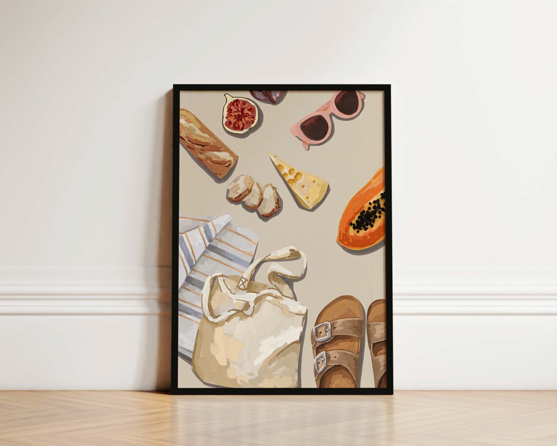 Beach Picnic Poster, French Kitchen Art Print