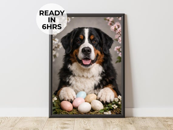 Custom Easter Pet Portrait Spring Floral Dog Art Gift
