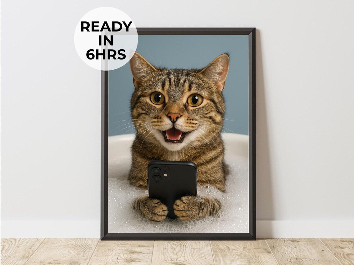 Funny Phone Pet Portrait, Bathtime Art Gift