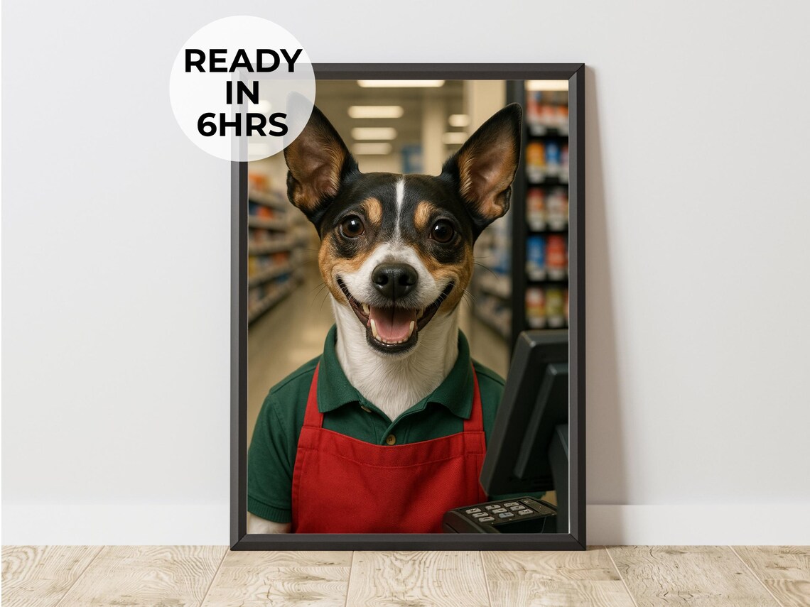 Cashier Pet Portrait - Grocery Store Dog Art Print