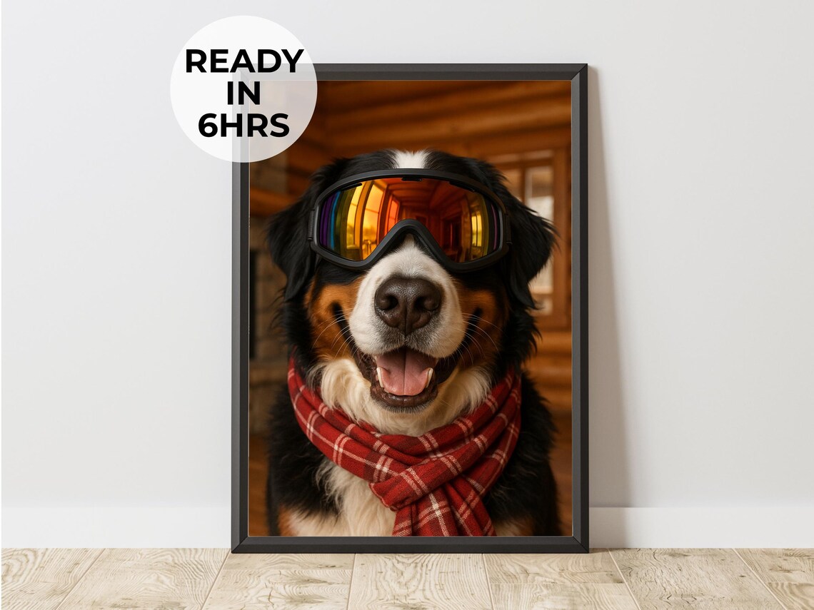 Custom Skier Pet Portrait, Winter Sports Gift
