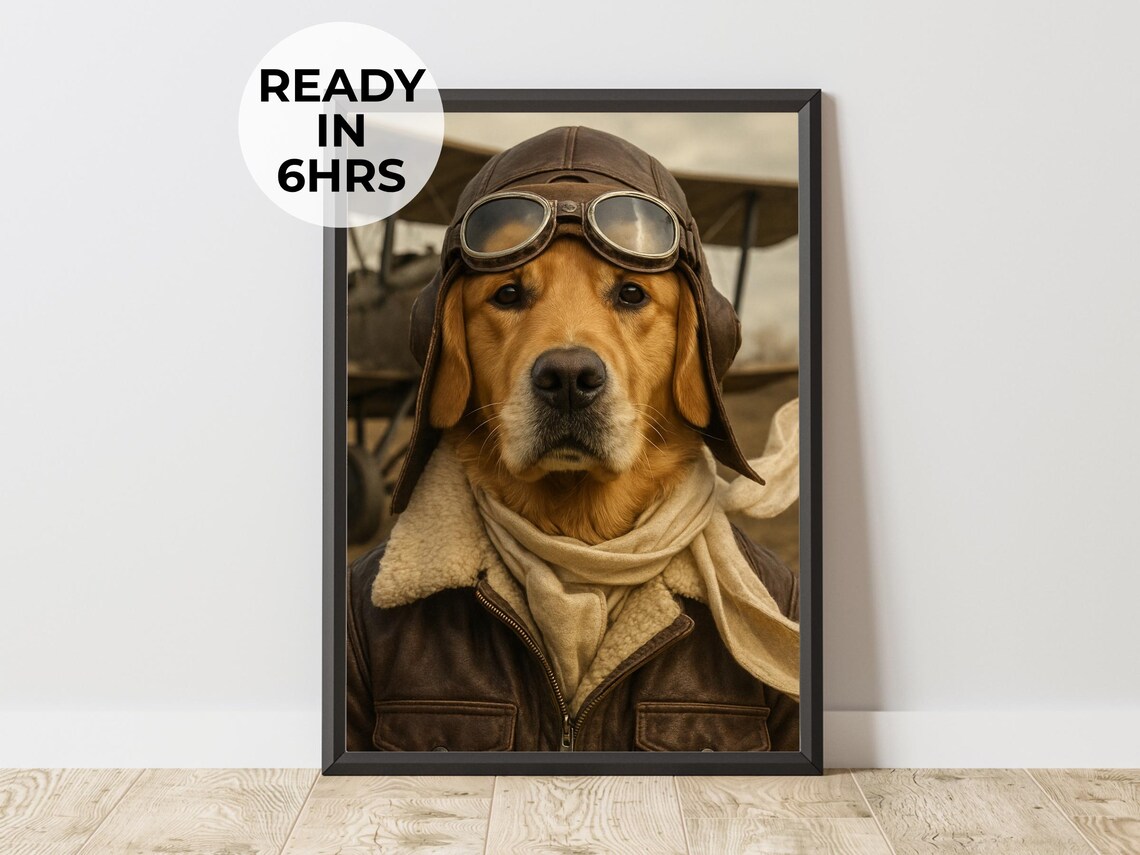 Custom Pilot Pet Portrait, Aviator Dog Art Print