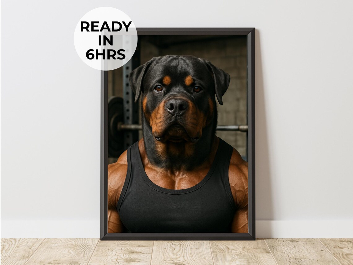Custom Bodybuilder Pet Portrait, Strongman Gift