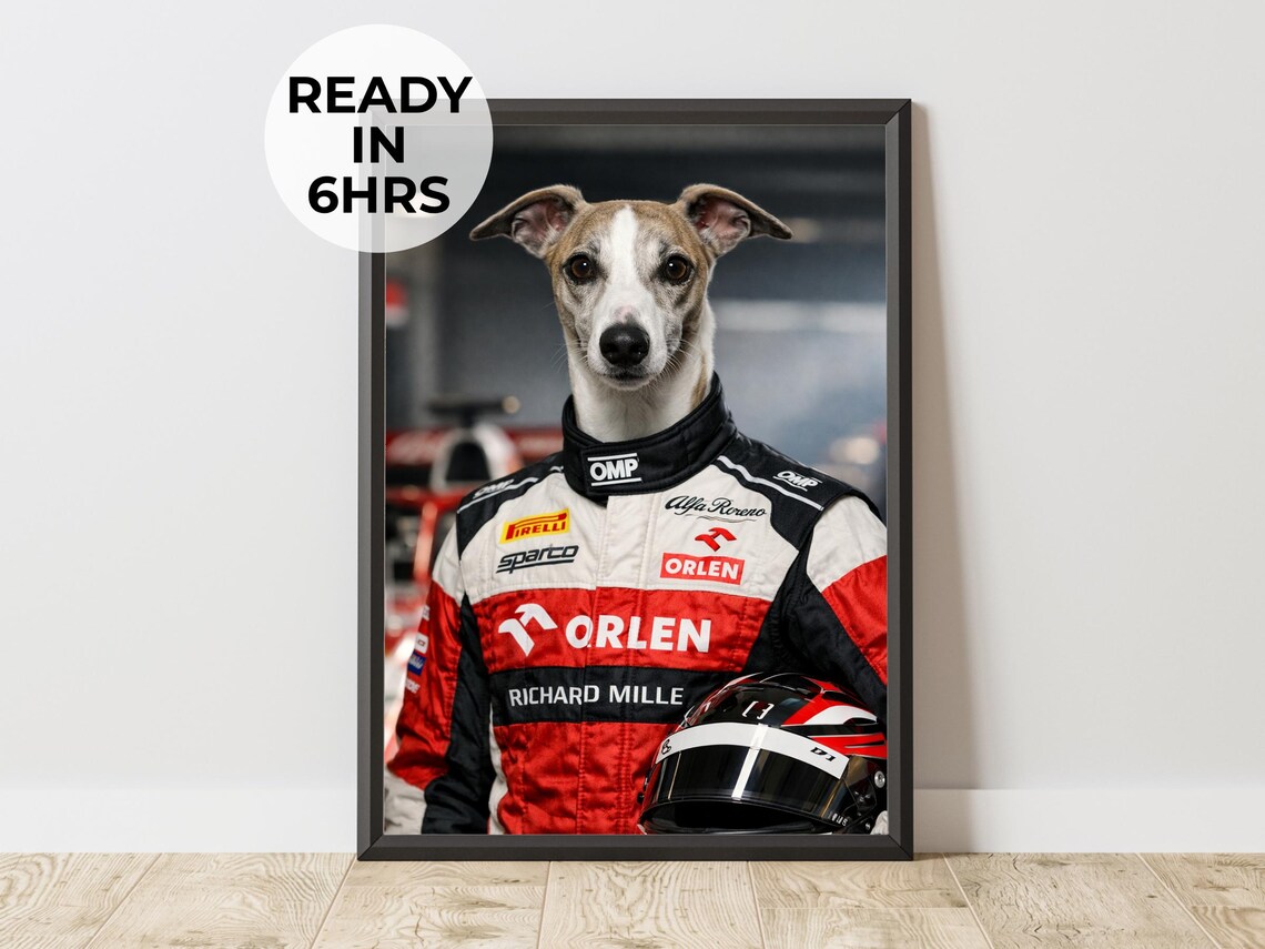 Custom Race Car Driver Pet Portrait, Art Print