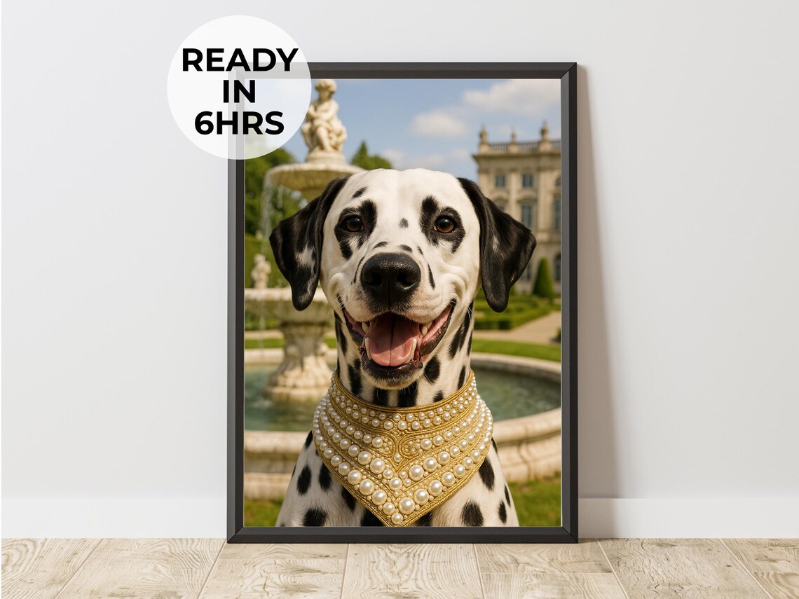 Dalmatian Dog in Pearl Collar Palace Fountain Portrait Photo Poster