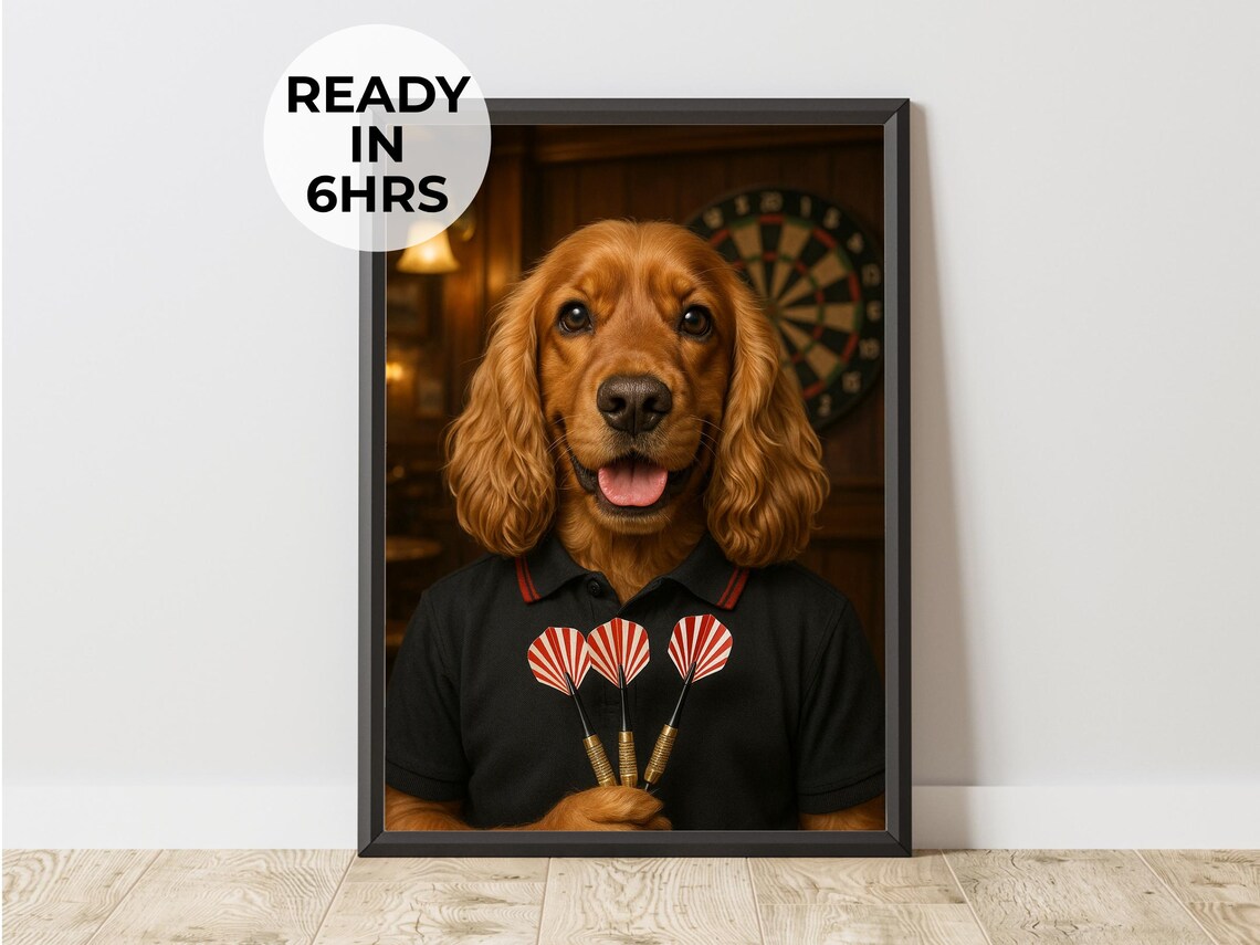 Custom Darts Player Pet Portrait, Funny Gift
