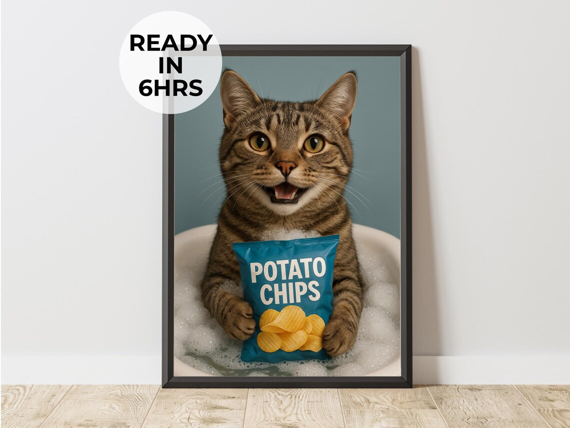 Funny Bathtime Pet Portrait - Bathroom Gift Art Print