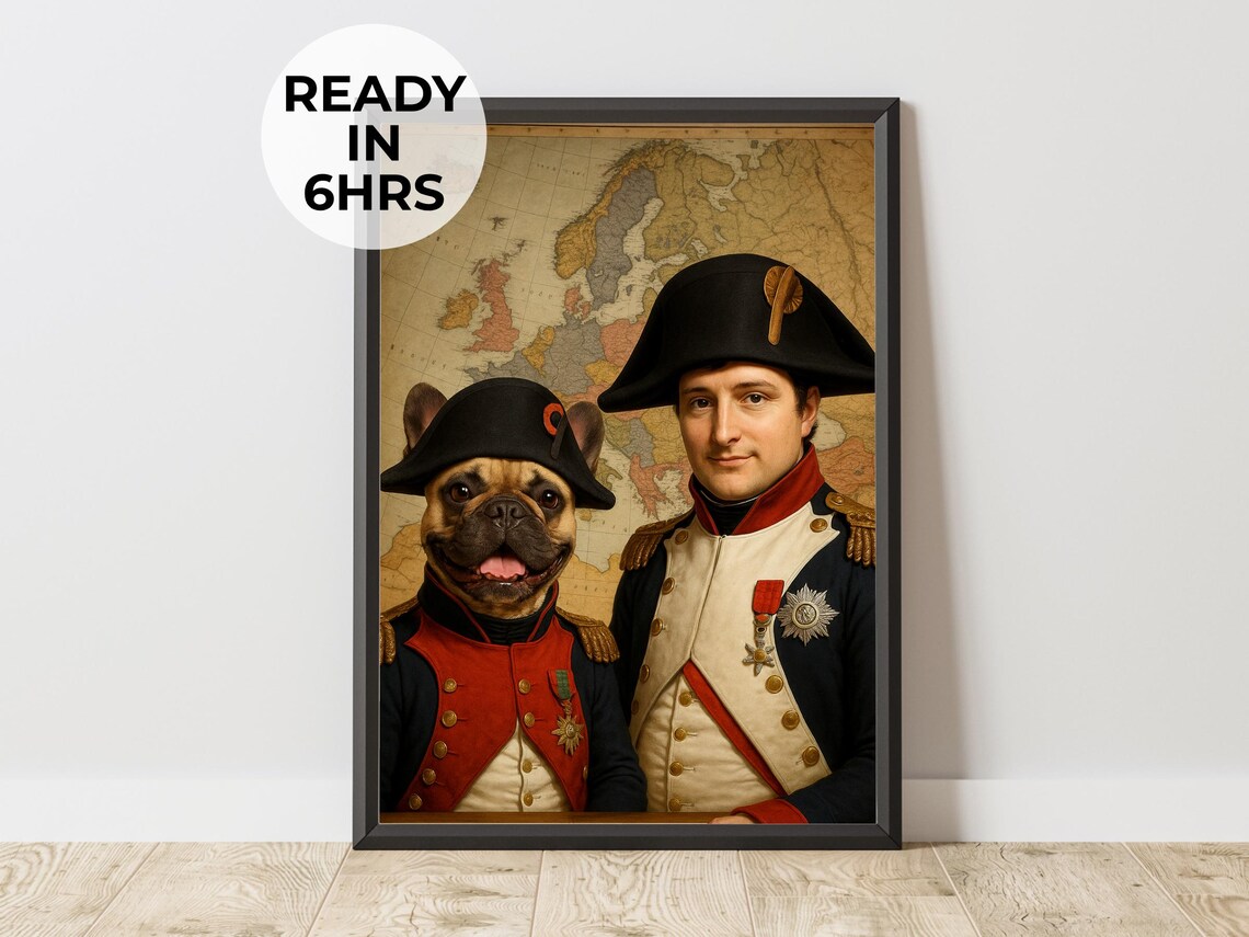 Custom General Duo Portrait French Pet Art Print