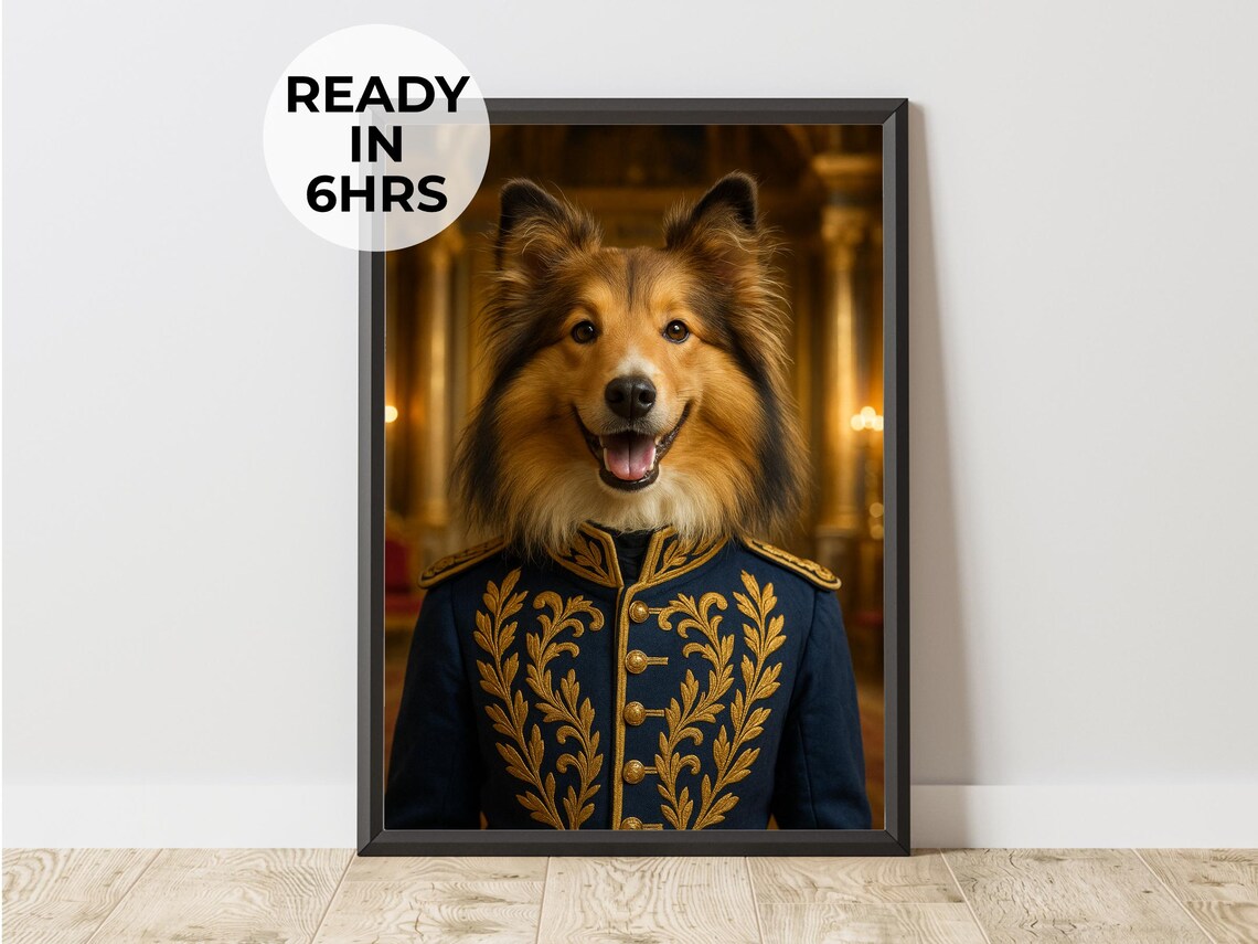 Shetland Sheepdog Navy Gold Military Officer Uniform Dog Portrait Poster
