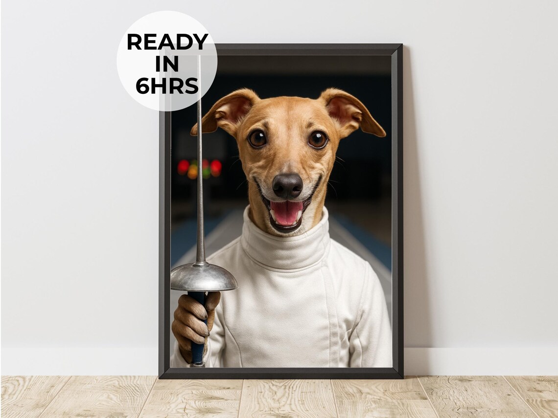 Custom Fencing Pet Portrait, Funny Fencer Gift
