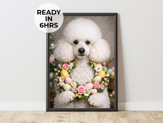 Custom Easter Wreath Pet Portrait Spring Dog Art Gift