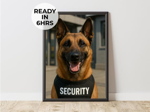 Custom Security Pet Portrait Funny Guard Dog Art Gift
