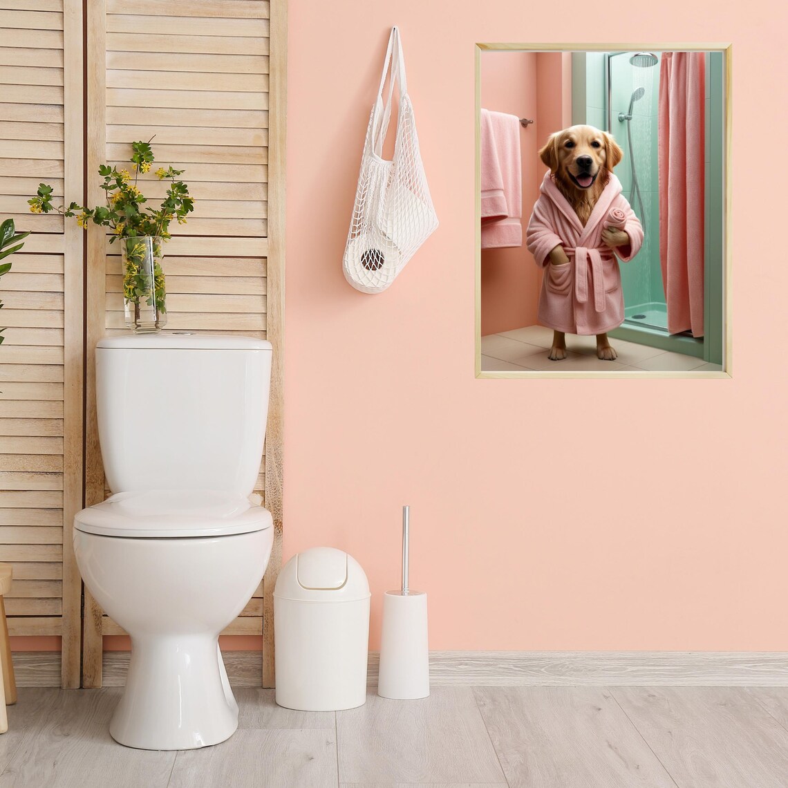 Whimsical Golden Retriever Illustration, Bathroom Decor - Image 2
