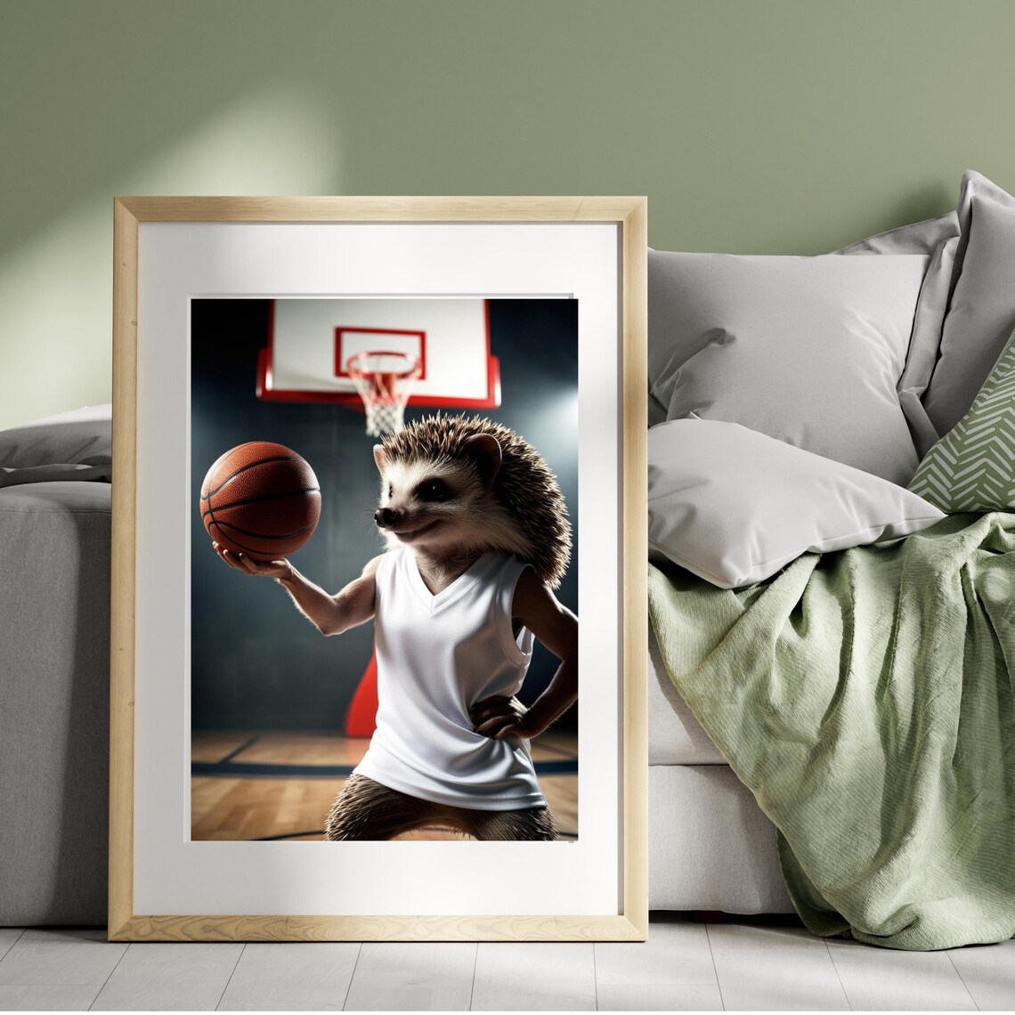 Hedgehog Basketball Player In White Jersey Holding Ball Poster - Image 4