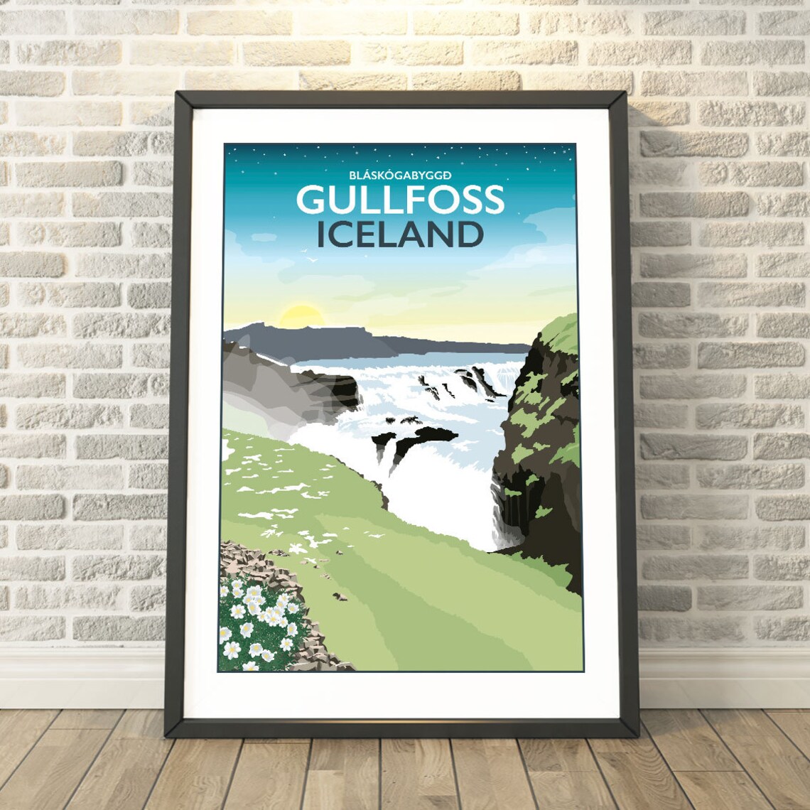 Gullfoss Waterfall, Iceland Travel Poster