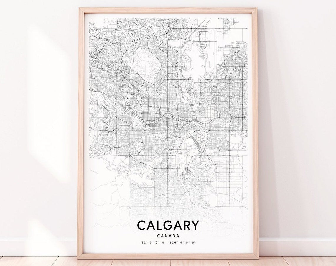 Calgary Map Print Canada Art Poster City Street Black And White Modern Wall Home Office Decor