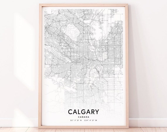 Calgary Map Print Canada Art Poster City Street Black And White Modern Wall Home Office Decor