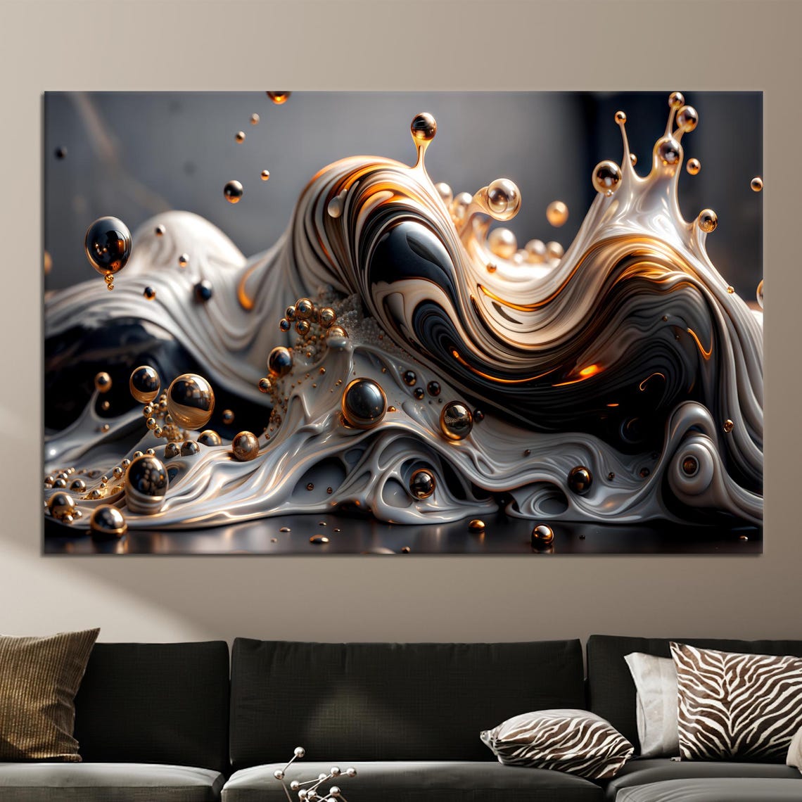 Abstract Gold Black Liquid Splash Modern Luxury Wall Decor Poster