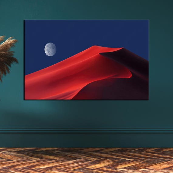 Red Desert Moon Canvas Art Modern Minimalist Wall Decor