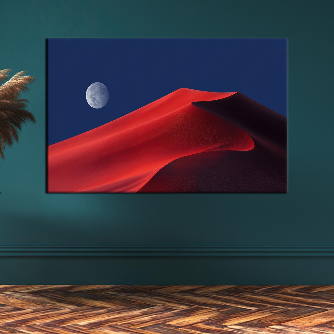 Red Desert Moon Canvas Art Modern Minimalist Wall Decor