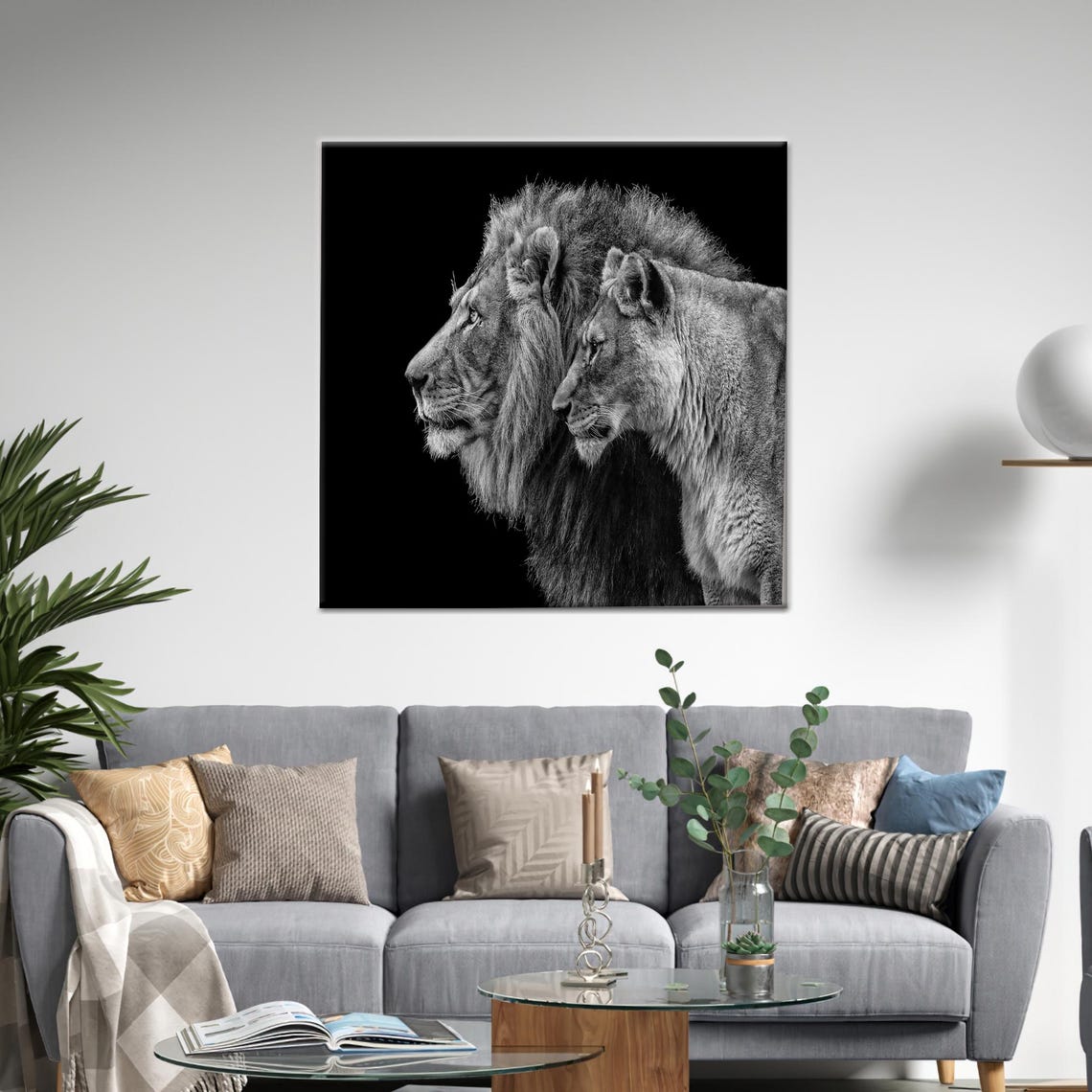 Lion Couple Canvas Art Personalized 3d Animal Wall Decor