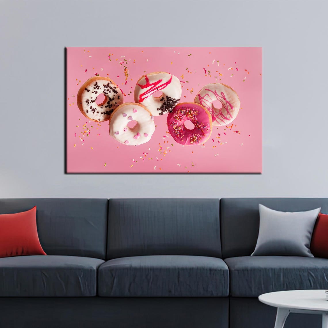 Pink Doughnuts with Sprinkles Playful Sweet Dessert Wall Decor Poster