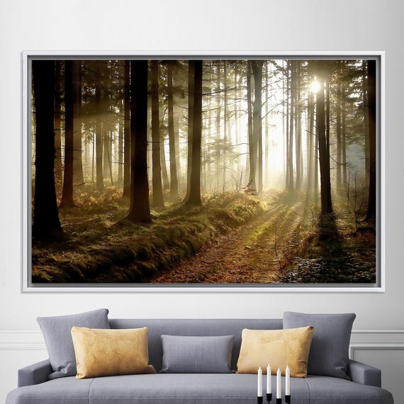 Misty Canvas Beauty Of Nature Print View Wall Hangings Forest Path At Sunset Personalized Wedding Gift