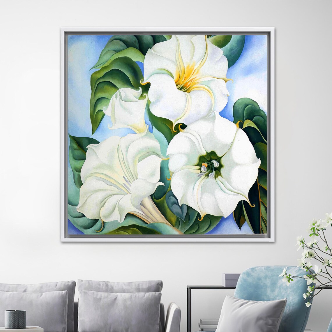 Datura Inoxia Flower Canvas Botanical Green Leaf Wall Art