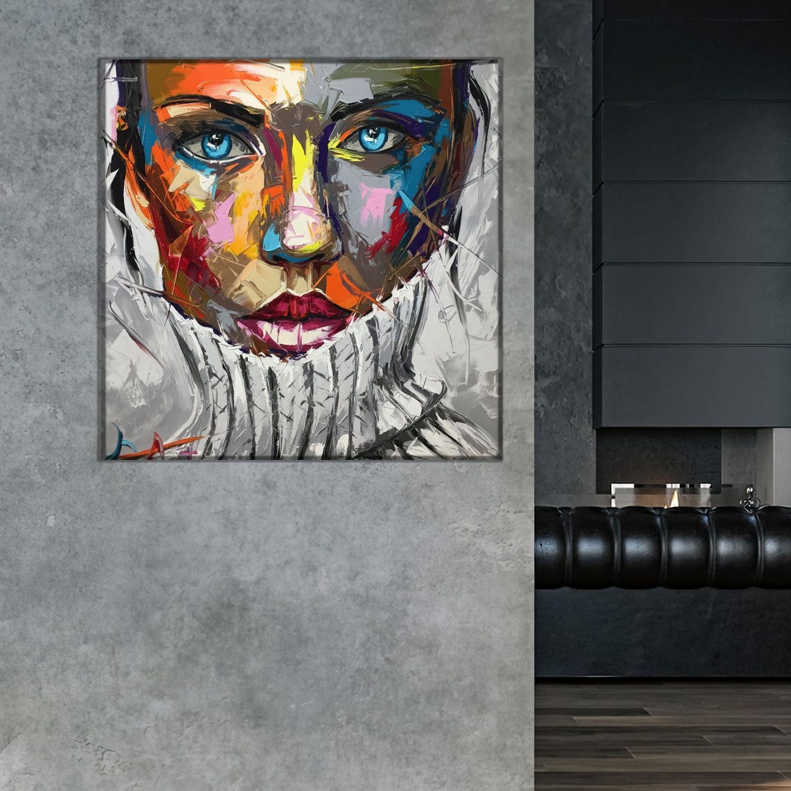 Colorful Abstract Woman Face Painting Bold Blue Eyes Modern Art Poster