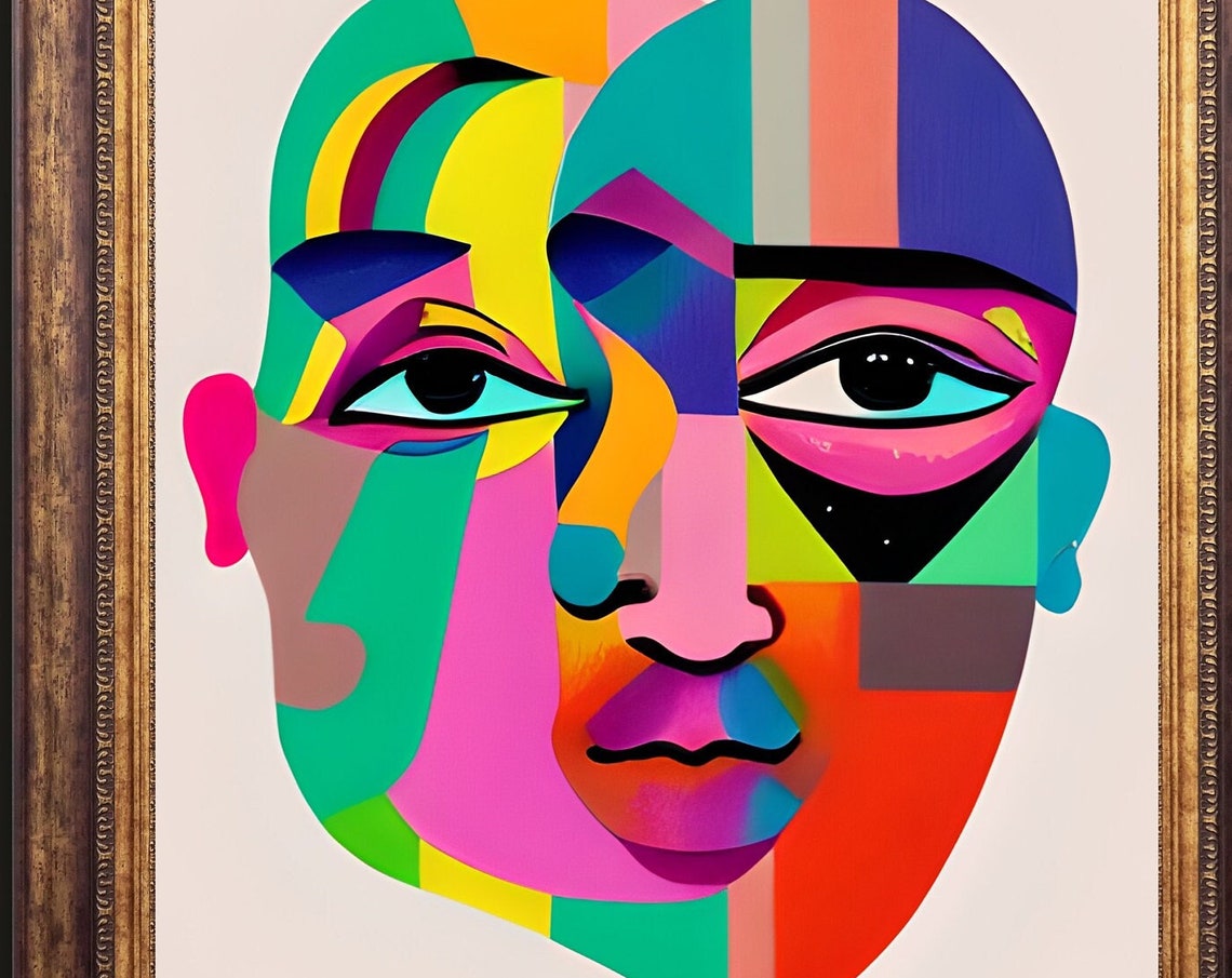 Mold Overlapping Faces Colorful Mosaic Abstract Portrait Print