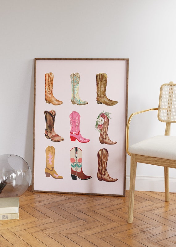 Cowgirl Boots Art Printpreppy Western Wall Arthowdy Rodeo Postertrendy Home Decorpreppy Cowgirl Boots Posterpreppy Dorm Artgirly Art
