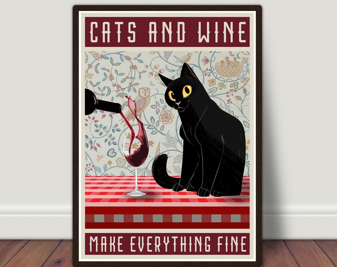 Cats And Wine Vintage Poster, Cat Quote Art Print - Image 3