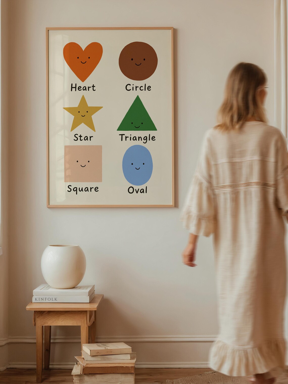 Smiling Shapes Learning Chart Kids Wall Art Heart Star Circle Nursery Decor