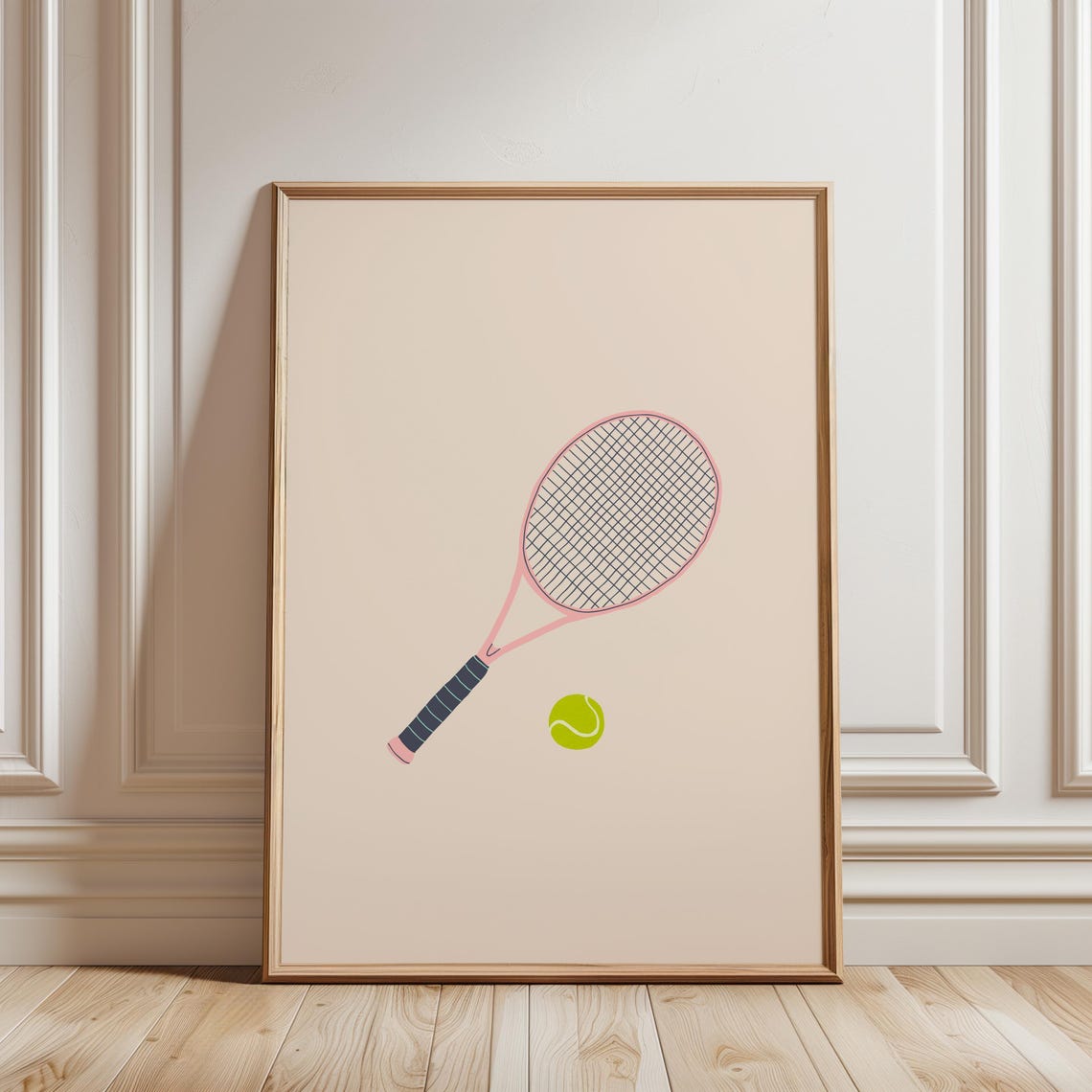 Pink Tennis Racket And Ball Minimalist Preppy Sports Room Print