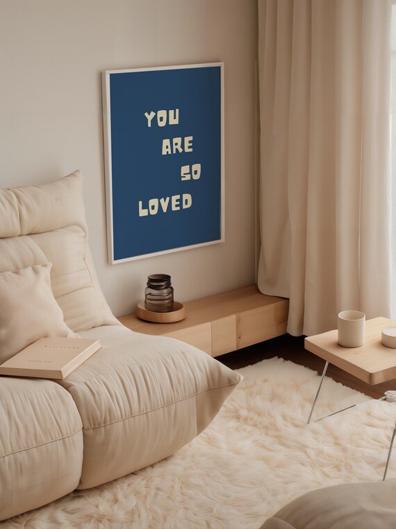 You Are So Loved Navy Blue Minimalist Kids Room Affirmation Quote Print