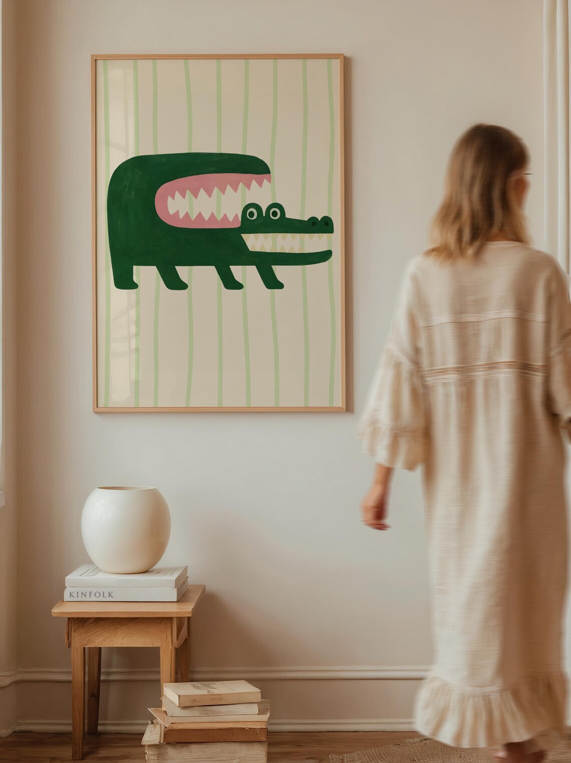 Cute Funny Green Crocodile Cartoon Safari Nursery Kids Art Poster