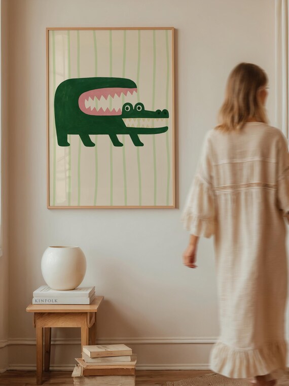 Funny Crocodile Wall Art Cute Jungle Animal For Safari Nursery Kids Room Decor