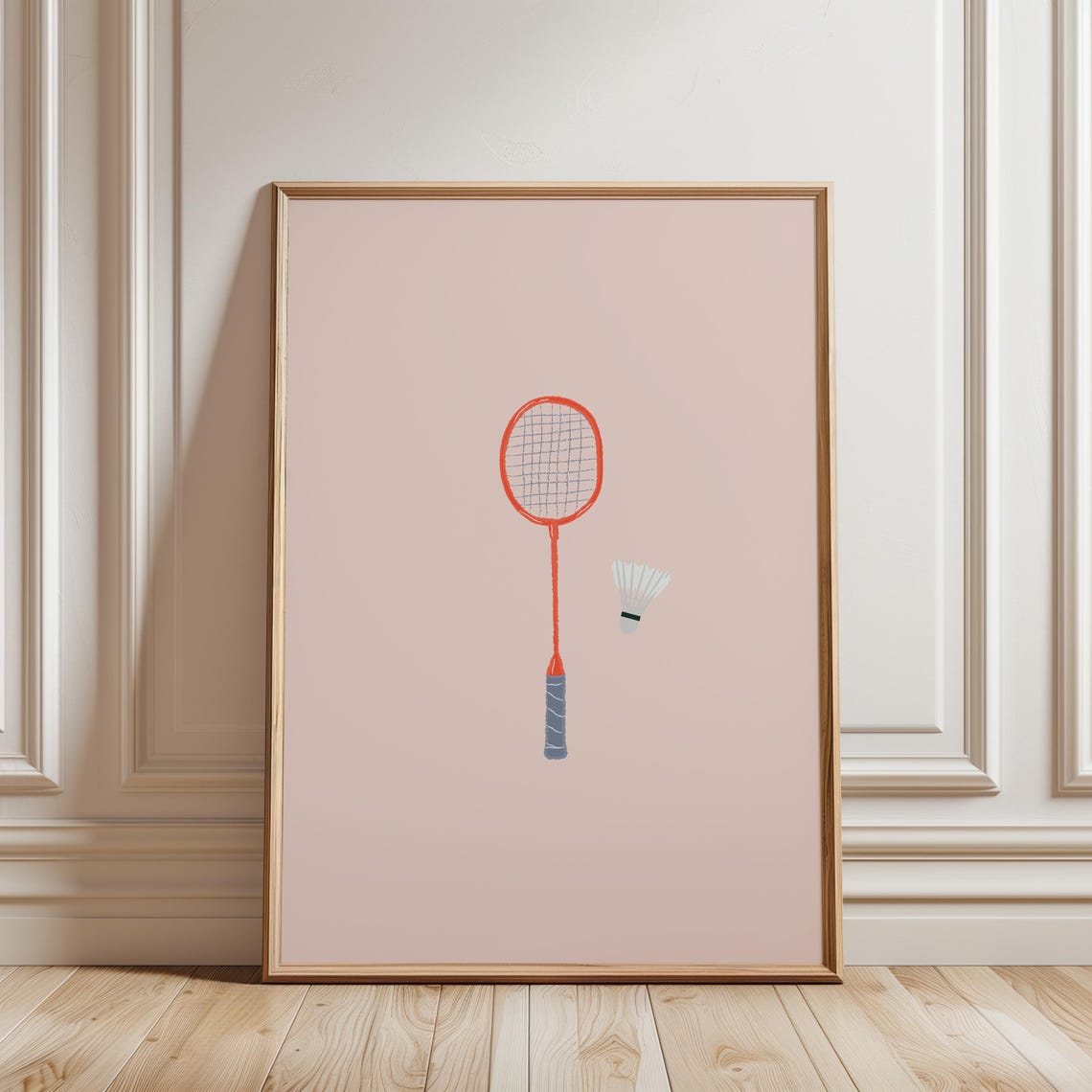 Pink Minimalist Badminton Racket Print Modern Sports Nursery Decor